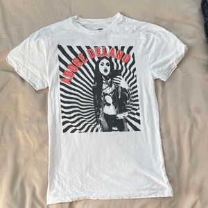 Adore Delano Graphic Band Tee — White with Black & Red Print
